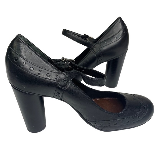 Gianni Bini Black Leather Wing Tip Heels Ankle Strap Dancing Retro Comfort Sz. 6 - Picture 13 of 15